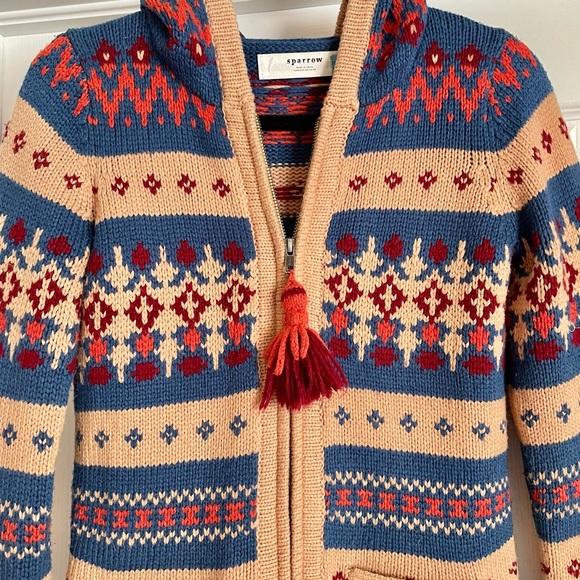 Anthropologie Sparrow Fair Isle Aztec Hooded Zip Wool Cardigan Cloud 9 Kayla - Picture 7 of 14